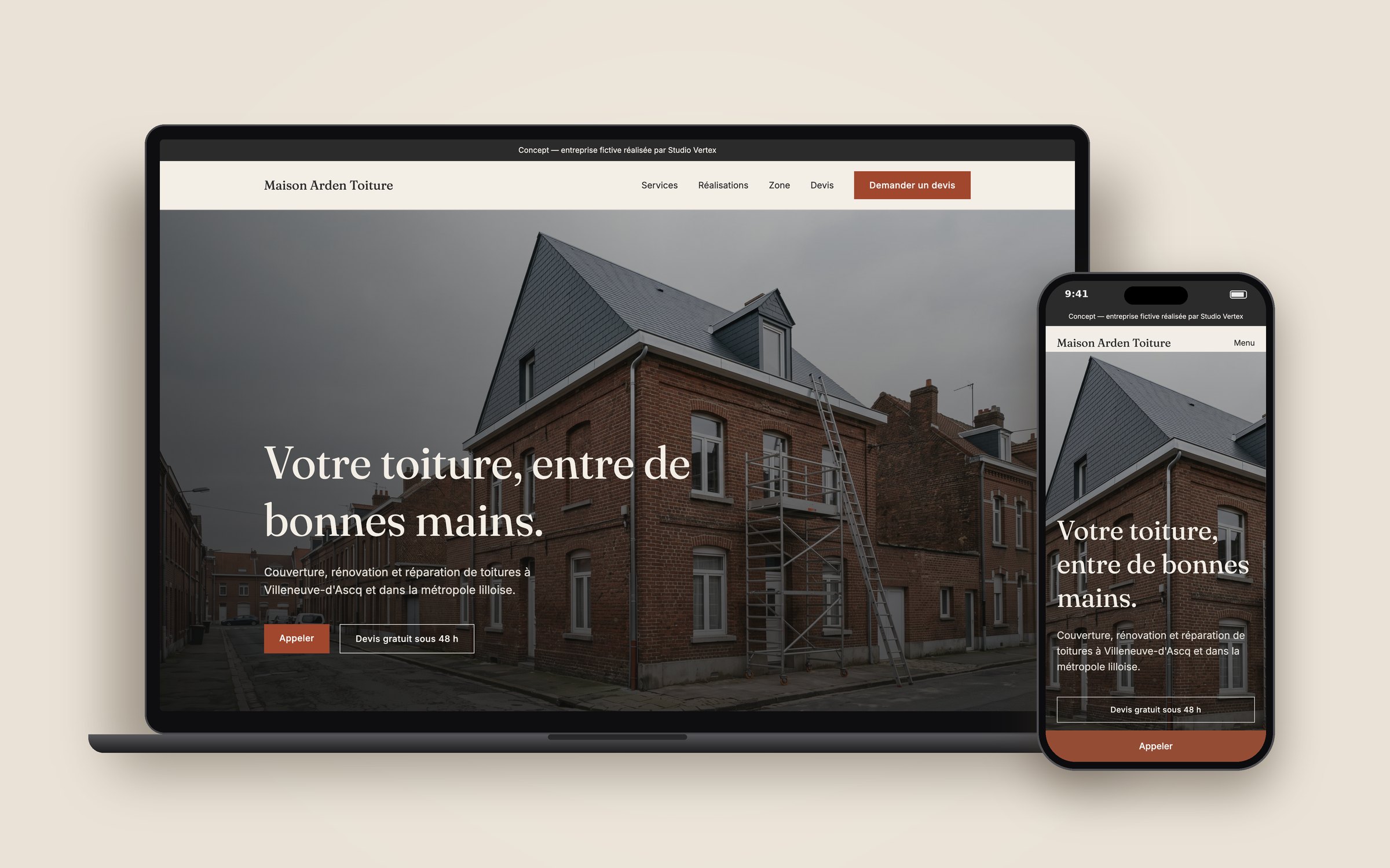 Concept de site pour Maison Arden Toiture, couvreur à Villeneuve-d'Ascq