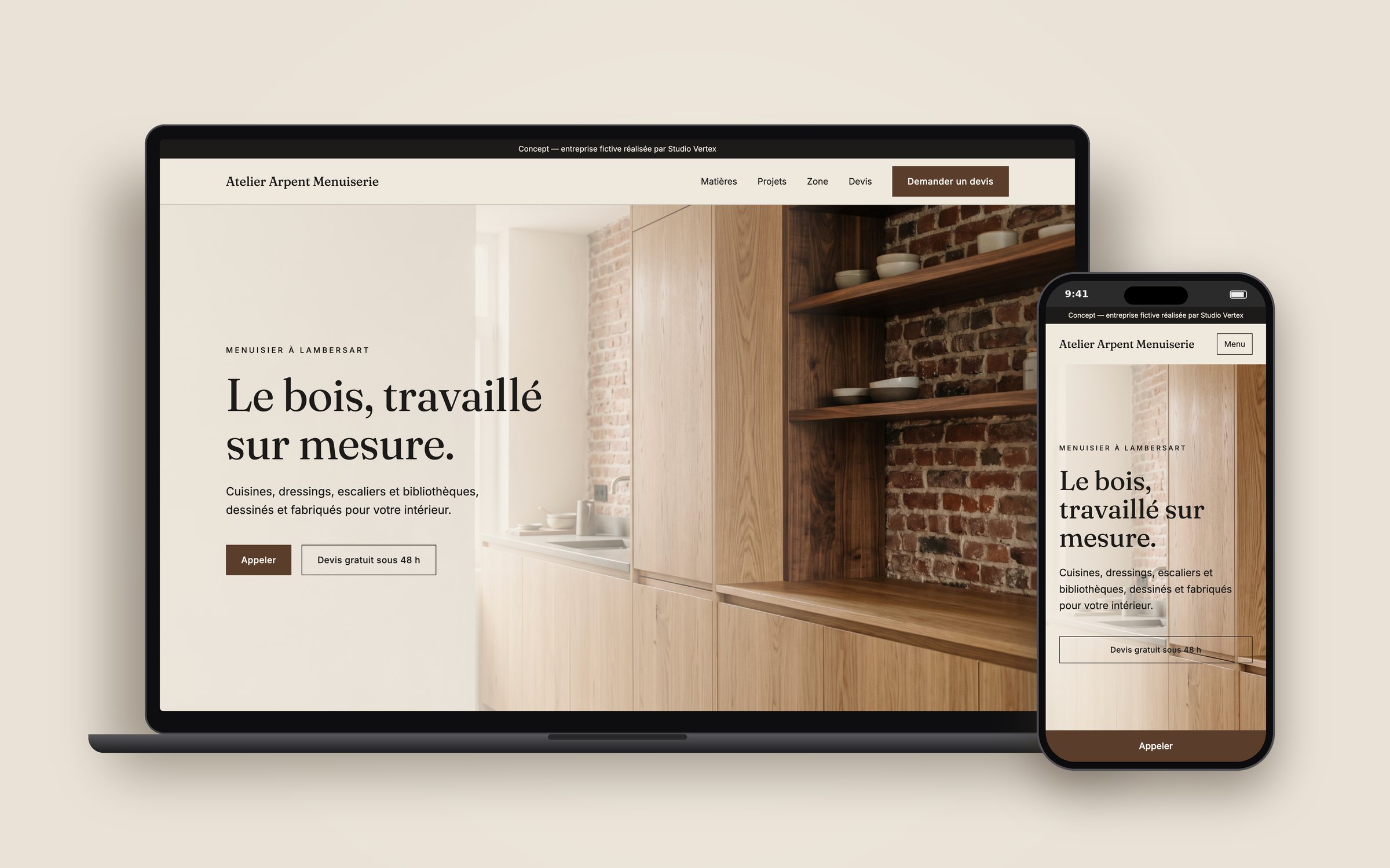 Concept de site pour Atelier Arpent Menuiserie, menuisier à Lambersart