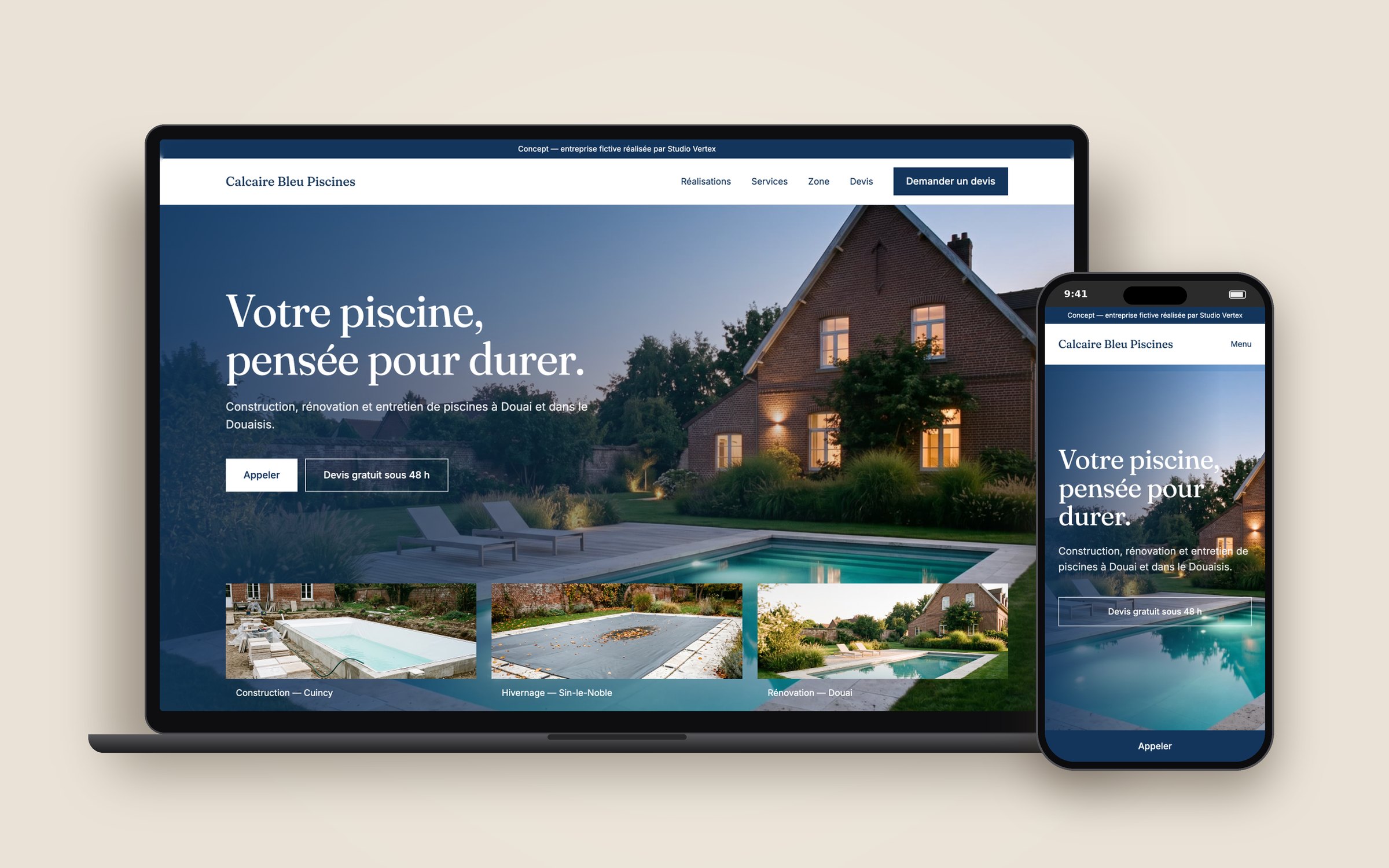 Concept de site pour Calcaire Bleu Piscines, pisciniste à Douai